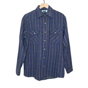 VTG Field Master Men's Blue Plaid Work Shirt Made in USA Size L Soft Thicker